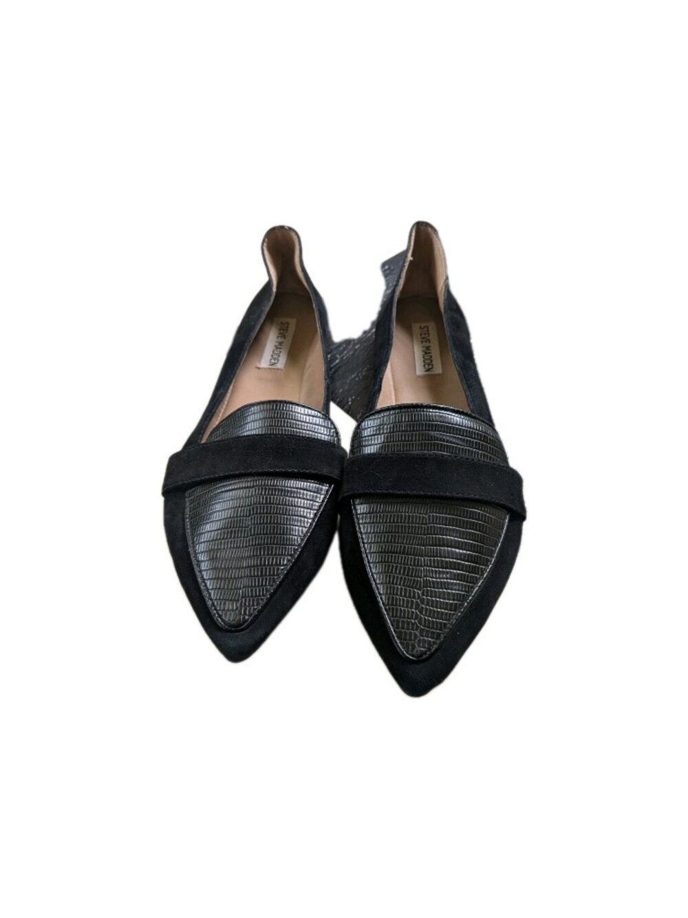 Steve Madden Jainna Black Pointed Toe Flats Womens 8 Loafer Croc Dark Academia